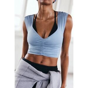 Free People FP Movement Breathe Deeper Crop Tank Top Small Beach Fog Light Blue